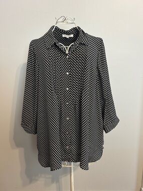 Rose & Olive Black and White Polka Dot Button-Up Blouse